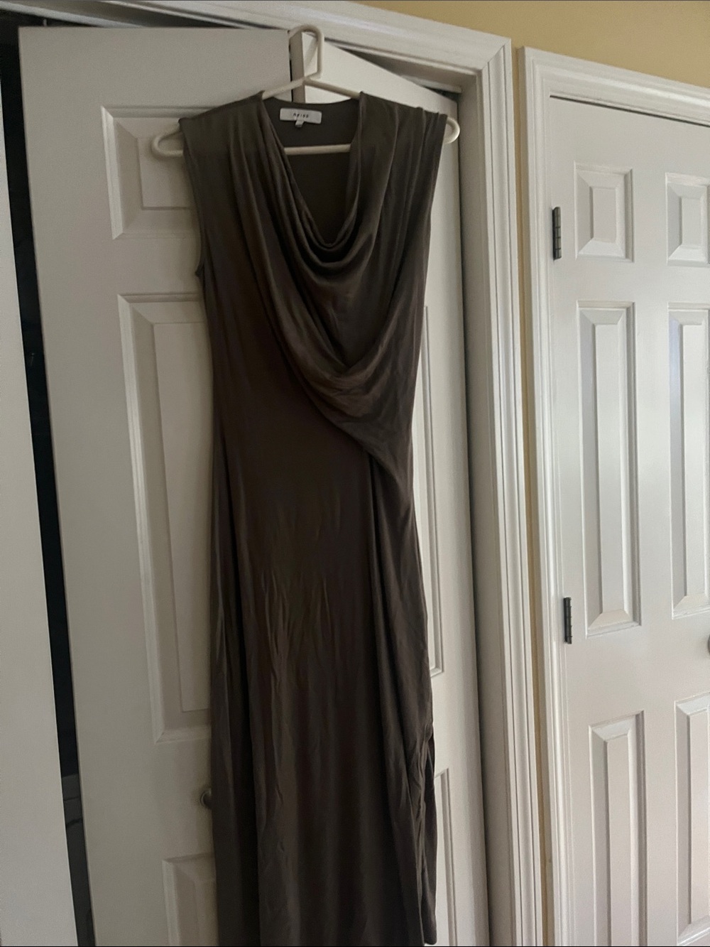 REISS NWOT Sleeveless Taupe Drape Neck Maxi Dress